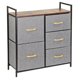 5 Drawer Chest Of Drawers With Handles Fabric Storage Unit With Wood Top And Metal Frame Freestanding Bedroom Brown