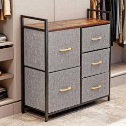 5 Drawer Chest Of Drawers With Handles Fabric Storage Unit With Wood Top And Metal Frame Freestanding Bedroom Brown - thumbnail 2