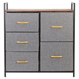 5 Drawer Chest Of Drawers With Handles Fabric Storage Unit With Wood Top And Metal Frame Freestanding Bedroom Brown - thumbnail 7