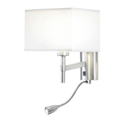 Luminosa Lighting Luminosa Bristol Led 2 Light Indoor Wall Light Satin Nickel With Reading Lamp, E27