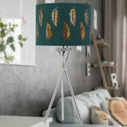 First Choice Lighting Chrome Tripod Table Lamp With Dark Green Fern Cut Out Shade - thumbnail 4