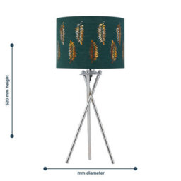 First Choice Lighting Chrome Tripod Table Lamp With Dark Green Fern Cut Out Shade - thumbnail 6
