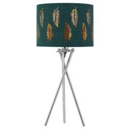 First Choice Lighting Chrome Tripod Table Lamp With Dark Green Fern Cut Out Shade