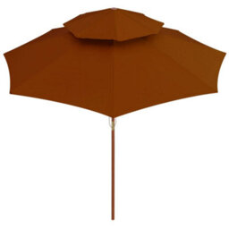 Berkfield Double Decker Parasol With Wooden Pole Terracotta 270 Cm - thumbnail 3