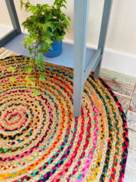 Second Nature Online Mishran Round Jute Area Rug Hand Woven With Recycled Fabric 150 Cm Diameter - thumbnail 5