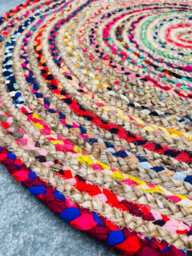 Second Nature Online Mishran Round Jute Area Rug Hand Woven With Recycled Fabric 150 Cm Diameter - thumbnail 2