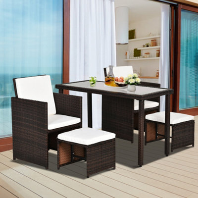 Outsunny 5 Pieces Rattan Garden Furniture Sofa Set W/ Table Chair Footrest Brown - image 1