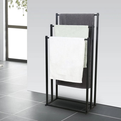 3 Tier Freestanding Towel Rail Stand Black Bathroom Storage Rack - image 1