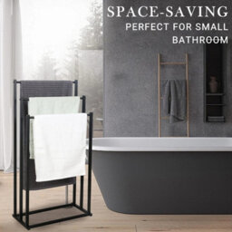 3 Tier Freestanding Towel Rail Stand Black Bathroom Storage Rack - thumbnail 3