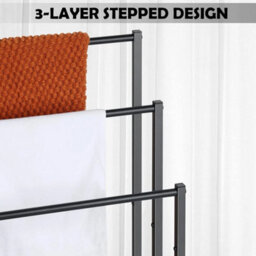 3 Tier Freestanding Towel Rail Stand Black Bathroom Storage Rack - thumbnail 6