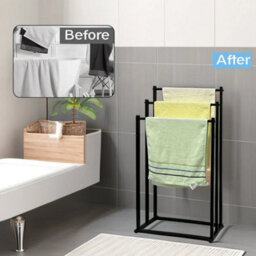 3 Tier Freestanding Towel Rail Stand Black Bathroom Storage Rack - thumbnail 5