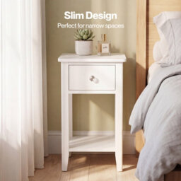 Levede Bedside Table Narrow Modern End Table Drawer & Shelf Bedroom White - thumbnail 5