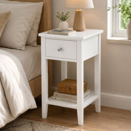 Levede Bedside Table Narrow Modern End Table Drawer & Shelf Bedroom White - thumbnail 1