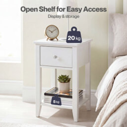 Levede Bedside Table Narrow Modern End Table Drawer & Shelf Bedroom White - thumbnail 7