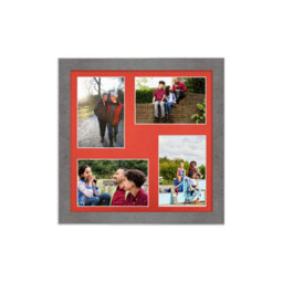 AK Frames 12X12 Marble Grey Modern Multi Photo Frame With Poppy Red Mount - Holds 4 Apertures (4X) 6X4 Photos