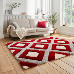 Grey Red Modern Shaggy Geometric Rug For Dining Room-120Cm X 170Cm - thumbnail 2