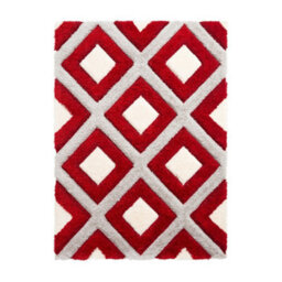 Grey Red Modern Shaggy Geometric Rug For Dining Room-120Cm X 170Cm - thumbnail 6