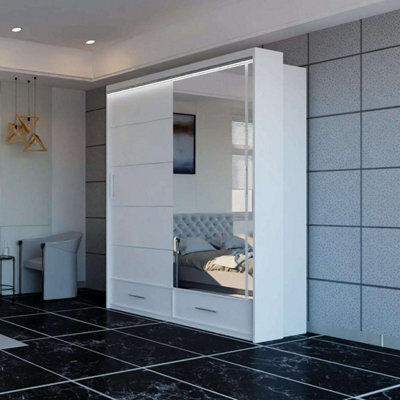 Sliding Wardrobes 4 u LTD Modern High Gloss And Mirrored Sliding Wardrobe White 150Cm - image 1