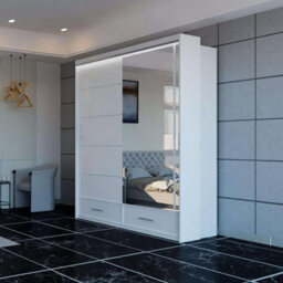 Sliding Wardrobes 4 u LTD Modern High Gloss And Mirrored Sliding Wardrobe White 150Cm - thumbnail 1