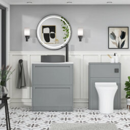 Royal Bathrooms Royal Bathroom Elmore 700mm Matt Pebble Grey Freestanding Countertop Bathroom Vanity Unit 2 Drawer With Art Round Basin - thumbnail 5