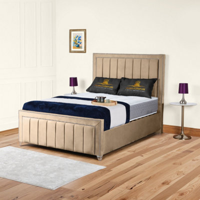 UKBEDFURNITURE Fiona Beige Plush Valvet Upholstered Bed Frame Only - Slatted Base - 48 Inch Headboard - image 1
