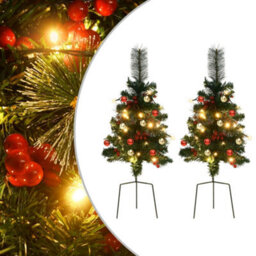 Berkfield Artificial Pathway Christmas Trees With Leds 2 Pcs 76 Cm Pvc - thumbnail 1