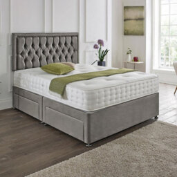 Dining Tables Lisbon Matching Headboard Divan Set, 2 Drawer On Same Side With Sprung 1500 Comfort Mattress - Plush Grey - Double - thumbnail 1