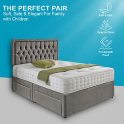 Dining Tables Lisbon Matching Headboard Divan Set, 2 Drawer On Same Side With Sprung 1500 Comfort Mattress - Plush Grey - Double - thumbnail 2