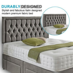 Dining Tables Lisbon Matching Headboard Divan Set, 2 Drawer On Same Side With Sprung 1500 Comfort Mattress - Plush Grey - Double - thumbnail 3