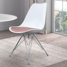 Fusion Living Soho White And Blush Pink Plastic Dining Chair With Chrome Metal Legs - thumbnail 2