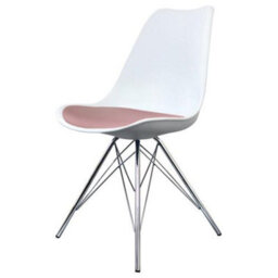 Fusion Living Soho White And Blush Pink Plastic Dining Chair With Chrome Metal Legs