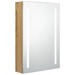 Berkfield Stylish Led Bathroom Mirror Cabinet Oak 50X13X70 Cm - thumbnail 1