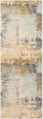 Livabliss City-Abstract Yellow Grey Blue Modern Marble Living Dining Bedroom Rug 80 X 220 Cm Easy Care, Non Shedding - image 1