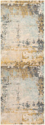 Livabliss City-Abstract Yellow Grey Blue Modern Marble Living Dining Bedroom Rug 80 X 220 Cm Easy Care, Non Shedding