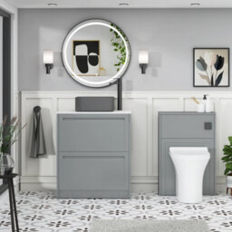 Royal Bathrooms Royal Bathroom Elmore 700mm Pebble Grey Freestanding Bathroom Vanity Unit 2 Drawer Plain White Worktop With Art Square Basin - thumbnail 5