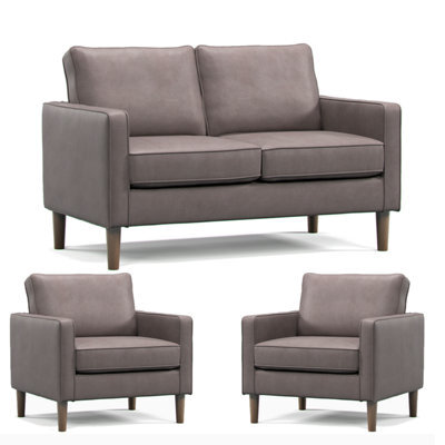 Furnishings For Less UK Bexhill Grey Faux Leather 3 Piece Sofa Suite 2 Seater And 2 Armchairs - image 1