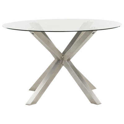 Beliani Garden Dining Table Maletto 120 Cm 120 Cm Glass Silver - image 1