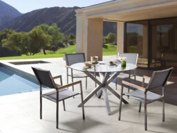 Beliani Garden Dining Table Maletto 120 Cm 120 Cm Glass Silver - thumbnail 2