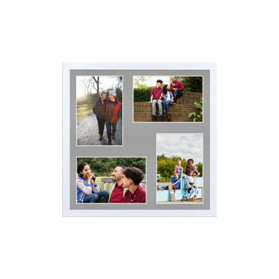 AK Frames 12X12 White Sleek Multi Photo Frame With Silver Mount - Holds 4 Apertures (4X) 6X4 Photos - image 1