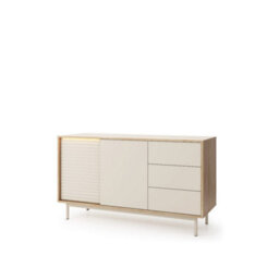 Arte Tila Sideboard Cabinet 140Cm - Cashmere & Oiled Oak, Push-To-Open Doors, Drawers & Led Lighting - thumbnail 1