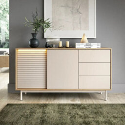 Arte Tila Sideboard Cabinet 140Cm - Cashmere & Oiled Oak, Push-To-Open Doors, Drawers & Led Lighting - thumbnail 4