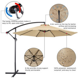 Yaheetech Tan 3M Patio Offset Umbrella Outdoor Parasol With Crank - thumbnail 4