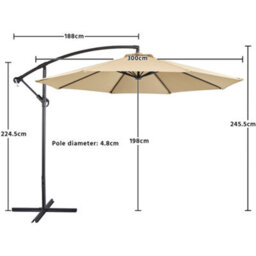 Yaheetech Tan 3M Patio Offset Umbrella Outdoor Parasol With Crank - thumbnail 3