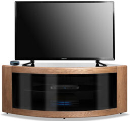 "Centurion Supports Pangea Black Oak Curved Tru-Corner Beam-Thru Doors Up To 50"" Tv Cabinet" - thumbnail 2