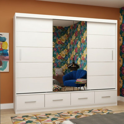 Florence 250 Sliding Wardrobe With Full Length Mirror Modern Freestanding Wardrobe For Home White With Mirror - image 1