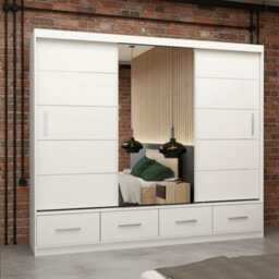 Florence 250 Sliding Wardrobe With Full Length Mirror Modern Freestanding Wardrobe For Home White With Mirror - thumbnail 2