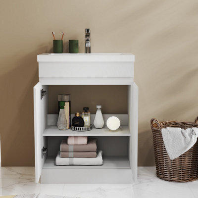 Probaty Bathrooms Vanity Unit Matte White Mdf,600X390X800mm,freestanding,detachable,2 Doors With Artificial Stone Square Basin - image 1