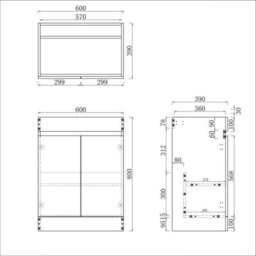 Probaty Bathrooms Vanity Unit Matte White Mdf,600X390X800mm,freestanding,detachable,2 Doors With Artificial Stone Square Basin - thumbnail 8
