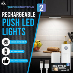 SOL 2Pk 10Cm Type C Rechargeable Push Led Light Wireless Motion Sensor Strip Lights For Cupboards Closets Drawers Shelves Kitchen Usb - thumbnail 3