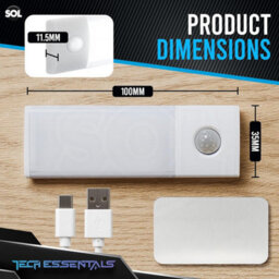 SOL 2Pk 10Cm Type C Rechargeable Push Led Light Wireless Motion Sensor Strip Lights For Cupboards Closets Drawers Shelves Kitchen Usb - thumbnail 2